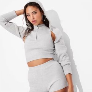 Wild Fable Heather Gray Hooded Long Sleeve Shrug Sweater